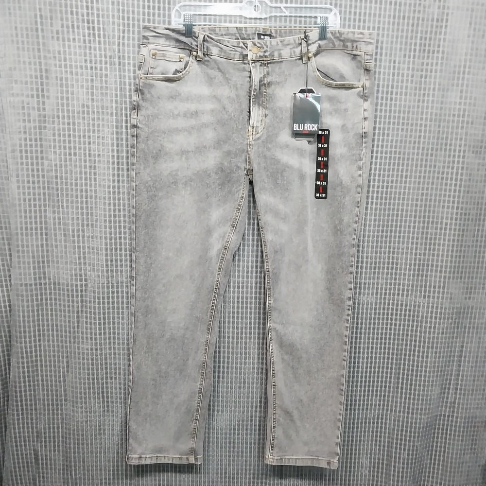 Blu Rock Flex Jeans Mens 4-Way Stretch 38x31 Gray Acid Wash